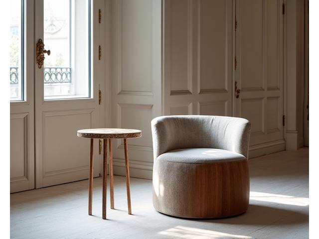 Chaise ou table personnalisée en bois avec des détails d'incrustation de pierre.